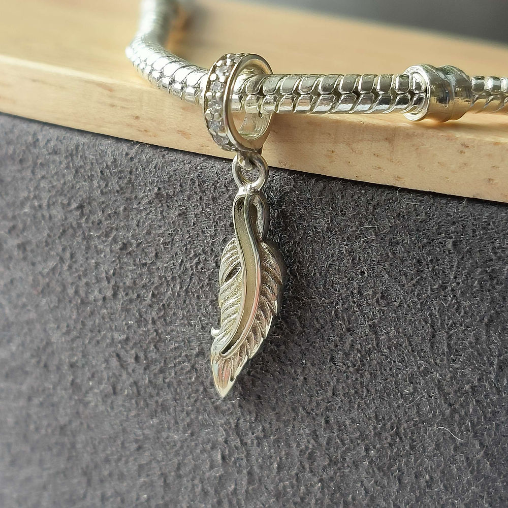 Feather CZ Dangle Bracelet Charm