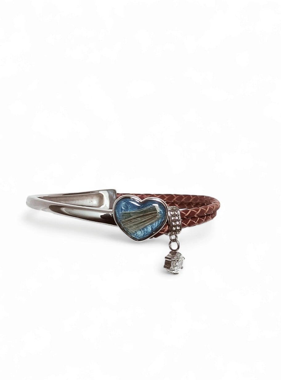 Half & Half Stainless Steel Leather Heart Bangle
