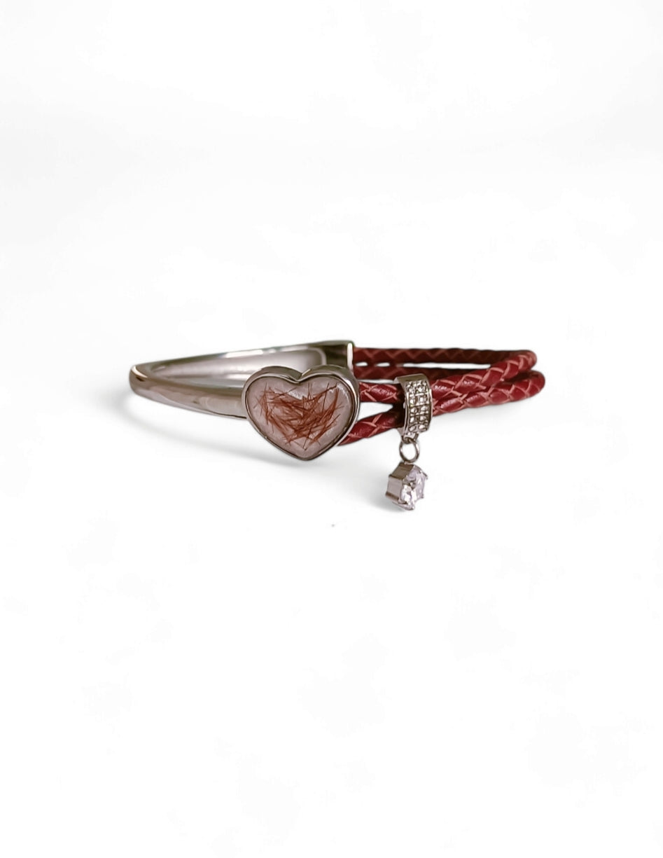 Half & Half Stainless Steel Leather Heart Bangle