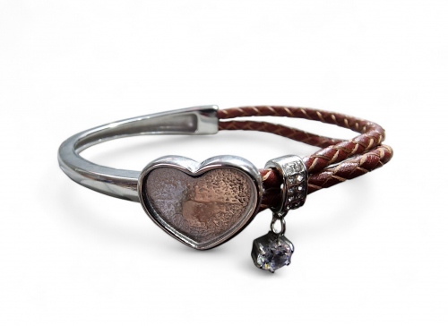 Half & Half Stainless Steel Leather Heart Bangle