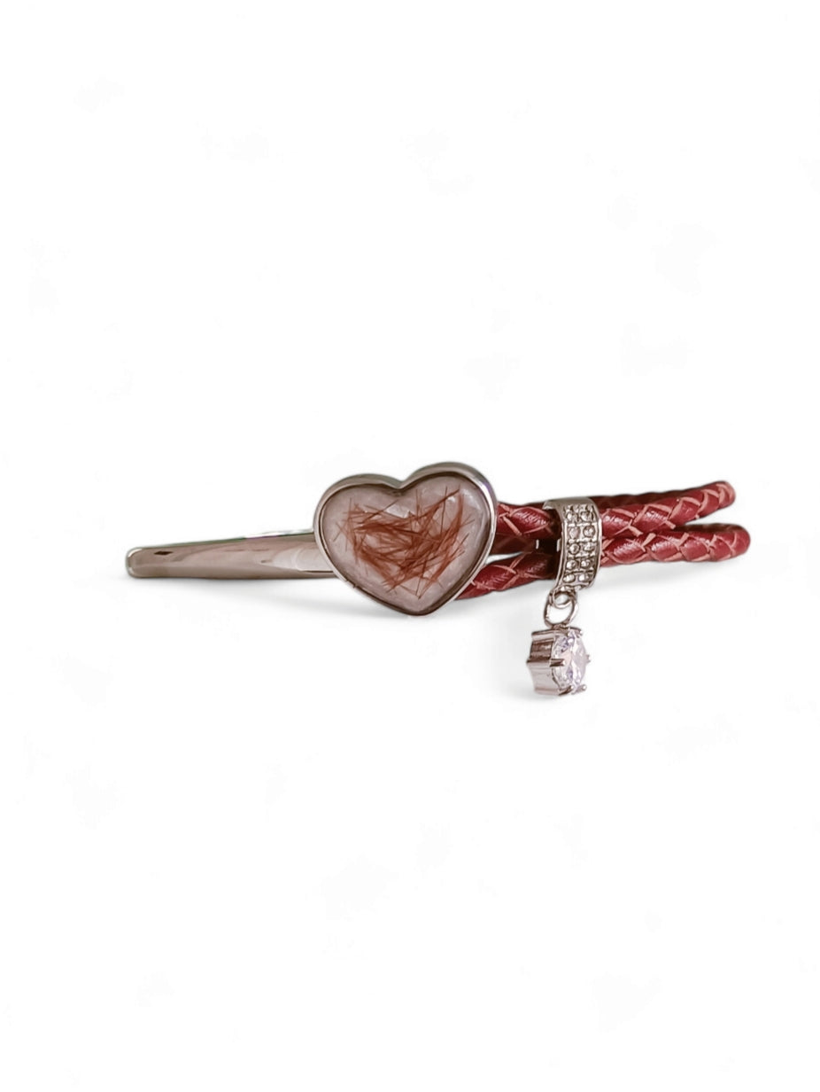 Half & Half Stainless Steel Leather Heart Bangle