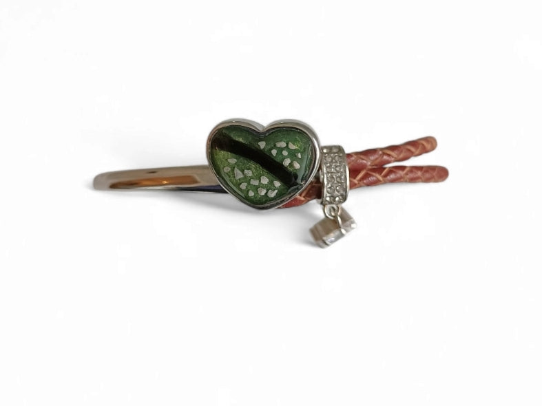 Half & Half Stainless Steel Leather Heart Bangle
