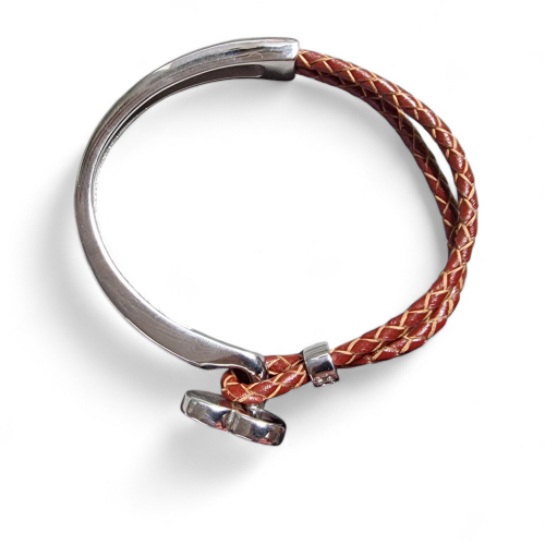 Half & Half Stainless Steel Leather Heart Bangle