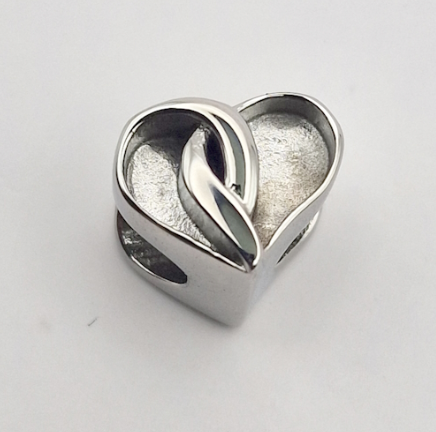 Stainless Steel Cross Over Heart Bracelet Charm
