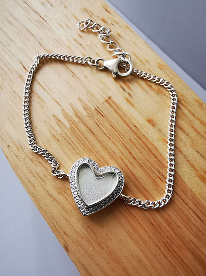 Heart Adjustable Silver CZ Chain Bracelet